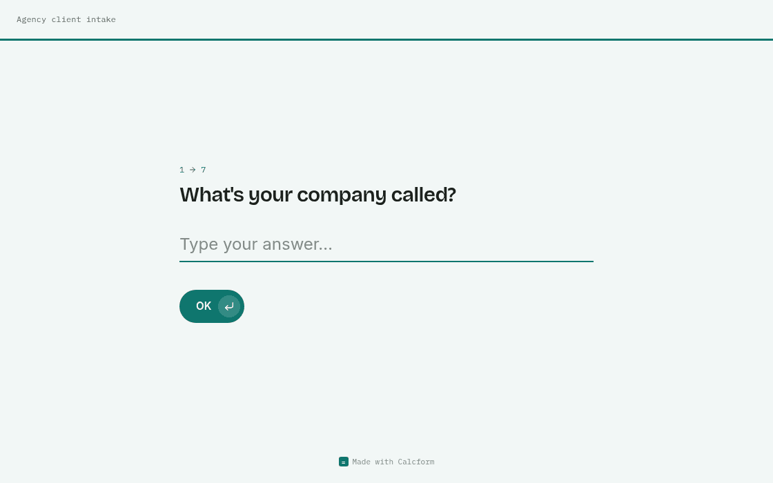 Agency client intake template on desktop
