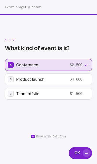 Event budget planner template on phone
