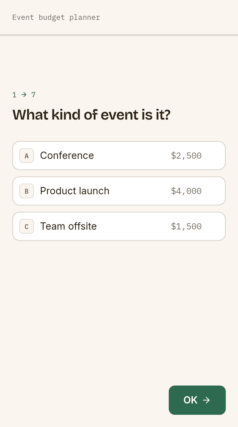 Event budget planner template on a phone