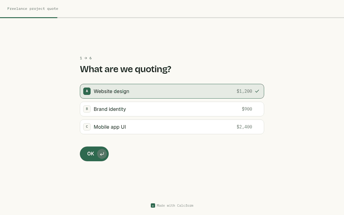 Freelance project quote template on desktop