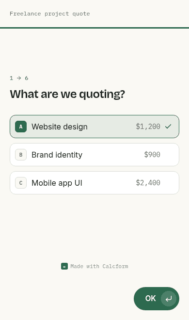 Freelance project quote template on phone