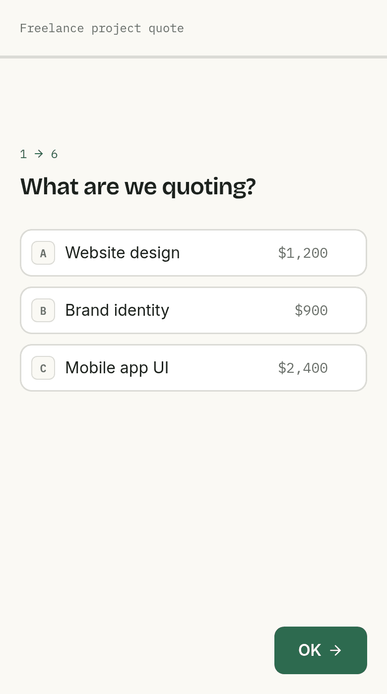 Freelance project quote template on a phone