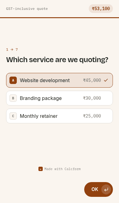 GST-inclusive quote template on phone