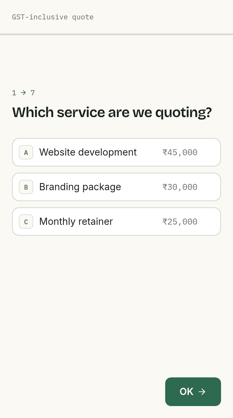 GST-inclusive quote template on a phone