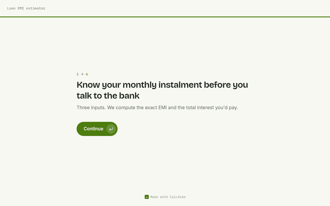 Loan EMI estimator template on desktop