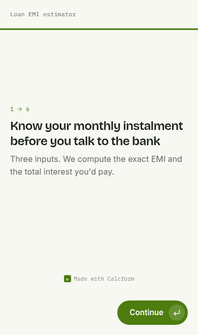 Loan EMI estimator template on phone