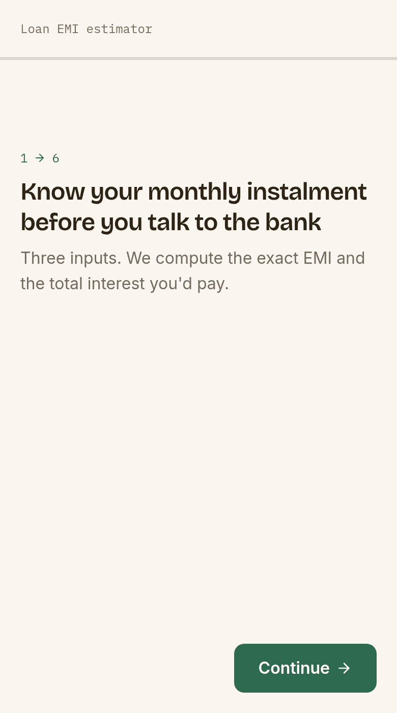 Loan EMI estimator template on a phone